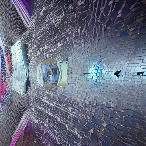 Image similar to sci-fi wall panel tile on the coronation of napoleon painting and photogrammetry point cloud digital billboard in the middle, unreal engine 5, keyshot, octane, artstation trending, ultra high detail, ultra realistic, cinematic, 8k, 16k, in style of zaha hadid, colors in style of nanospace Michael Menzelincev, colors in style of the Blade Runner 2049, in plastic, dark, tilt shift,