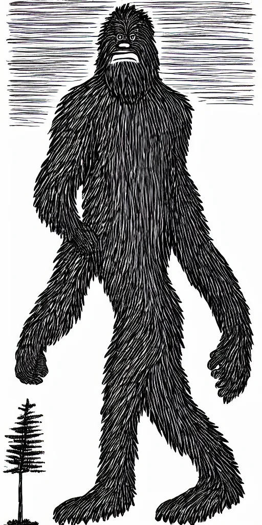 Prompt: a very simple outline of bigfoot, illustration