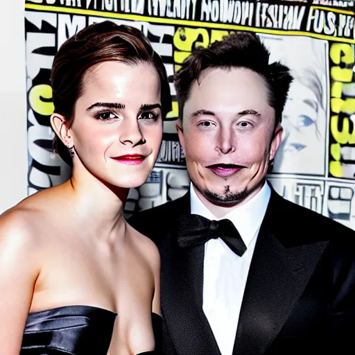 Image similar to emma watson and elon musk on a local newspaper