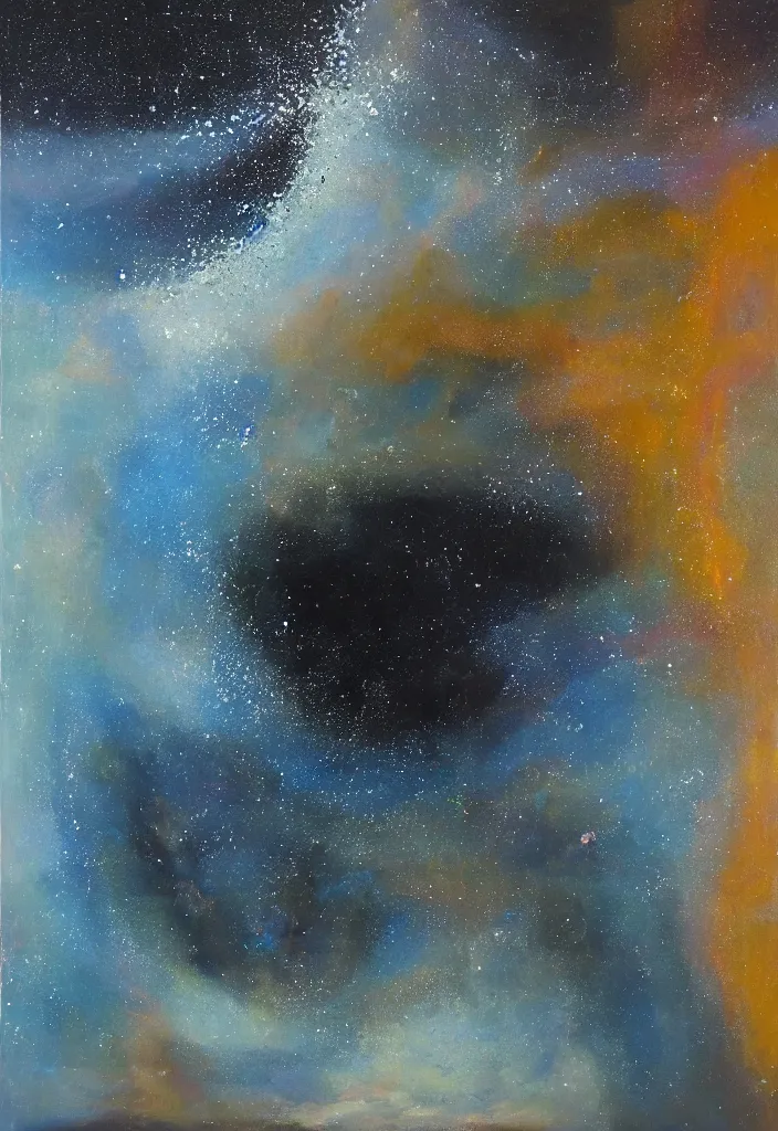 Image similar to the black door opened to the cosmos on a silver beach opening to reveal the cosmos, award winning oil painting, iridescent shimmer