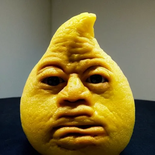 Image similar to a lemon sculpted in the shape of Dwayne Johnson's head