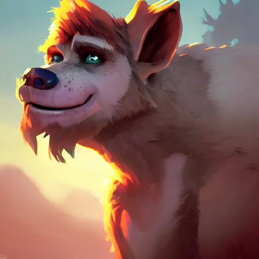 Image similar to Portrait of a Gnoll, mattepainting concept Blizzard pixar maya engine on stylized background splash comics global illumination lighting artstation lois van baarle, ilya kuvshinov, rossdraws