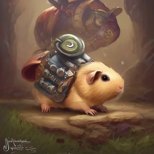 Image similar to cute little anthropomorphic Guinea Pig Battlefield I cover art, ultra wide lens shot , tiny, small, short, cute and adorable, pretty, beautiful, DnD character art portrait, matte fantasy painting, DeviantArt Artstation, by Jason Felix by Steve Argyle by Tyler Jacobson by Peter Mohrbacher, cinematic lighting