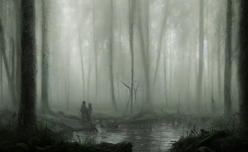Prompt: dark dense swamp, soft grey and green natural light, intricate, digital painting, artstation, concept art, smooth, sharp focus, illustration, art by greg rutkowski and luis rollo and uang guangjian and gil elvgren, symmetry!