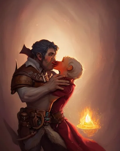 Image similar to cute little anthropomorphic idris alba kissing, cute and adorable, pretty, beautiful, dnd character art portrait, matte fantasy painting, deviantart artstation, by jason felix by steve argyle by tyler jacobson by peter mohrbacher