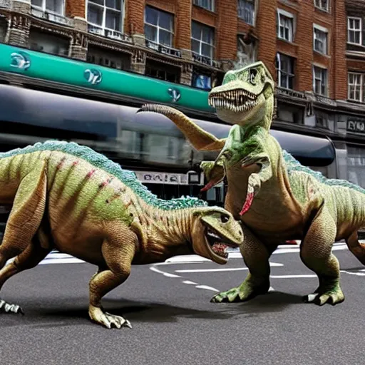 Image similar to photo of dinosaurs rampaging through London