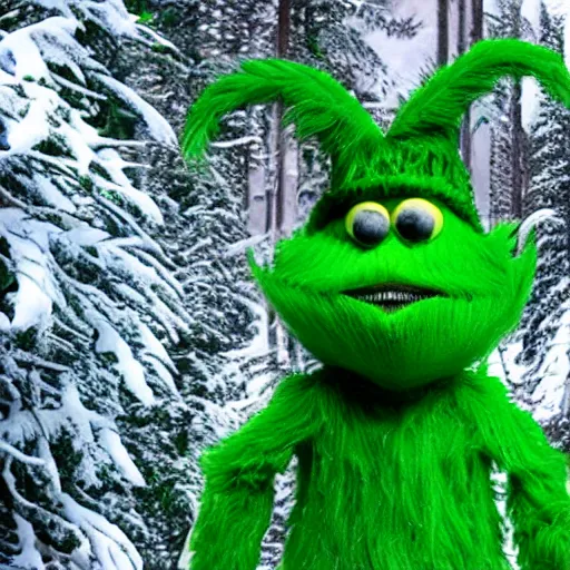 Image similar to green grinch lost in woods