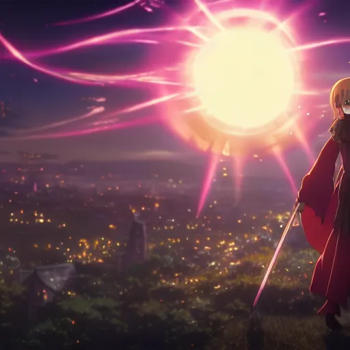 Prompt: emma watson in heavens feel movie, demon slayer, ufotable, kyoani, high quality, key visual, cinematic, city background, night time, rooftop, fate stay night, unlimited blade works, greg rutkowski, high resolution, dynamic pose, extreme close up, street clothes, anime, high budget