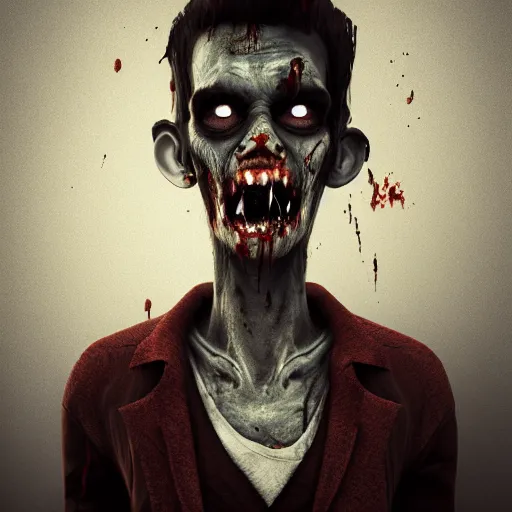 Image similar to waiter angry zombie, detailled realistic portrait with detailed body, restaurant interior, feeling of grimdark horror, daytime, high contrast, ultra intricate detailed, octane render, unreal engine, style of a dusk falls