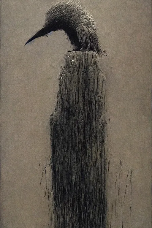 Image similar to crow with mohawk painted by beksinski