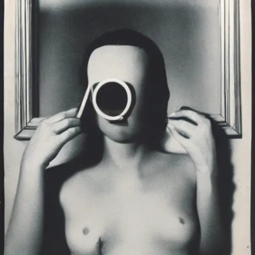 Prompt: The ‘Naive Oculus’ by Man Ray, auction catalogue photo, private collection, provided by the estate of Marcel Duchamp