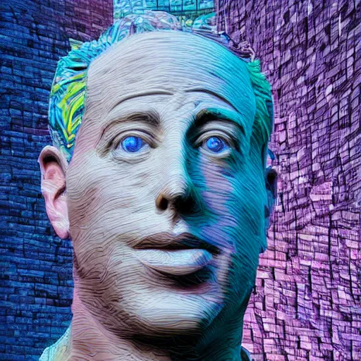 Image similar to hyperrealistic mixed media image of a statue of jerry seinfeld made entirely of multicolored dry noodles, stunning 3 d render inspired art by istvan sandorfi and greg rutkowski, perfect facial symmetry, realistic, highly detailed attributes and atmosphere, dim volumetric cinematic lighting, 8 k octane extremely hyper - detailed render, post - processing, masterpiece,