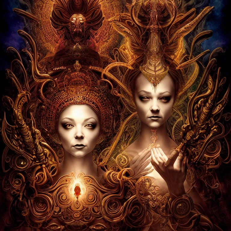 Image similar to epic professional digital art of the miraculous god and goddess with moderate atmospheric dramatic lighting, drawn, intricate, detailed, sinister, lisha hannigan, wayne haag, reina rocin, ignacio fernandez rios, mark ryden, iris van herpen, epic, stunning, magnificent, stunning, cinematic, masterpiece.