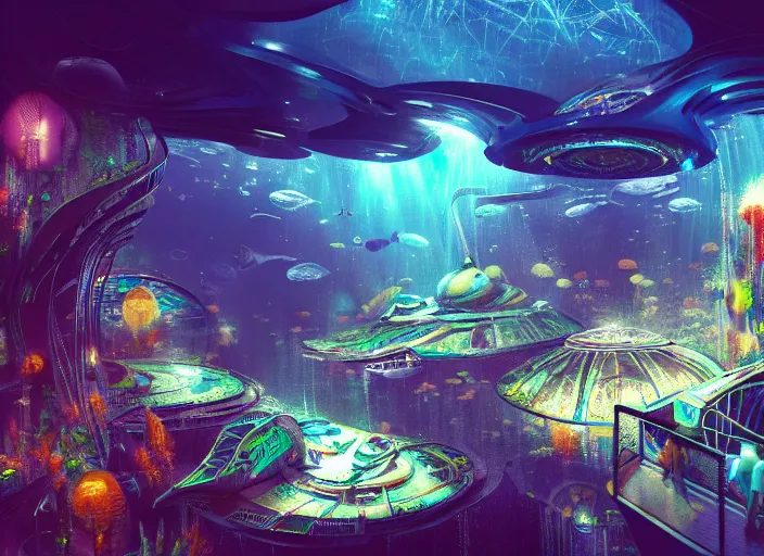 Image similar to favela spaceship cathedral, underwater environment, scenery, professional, award - winning, trending on artstation, hyper detailed, realistic, beautiful, emotional, shiny, colorful, picture