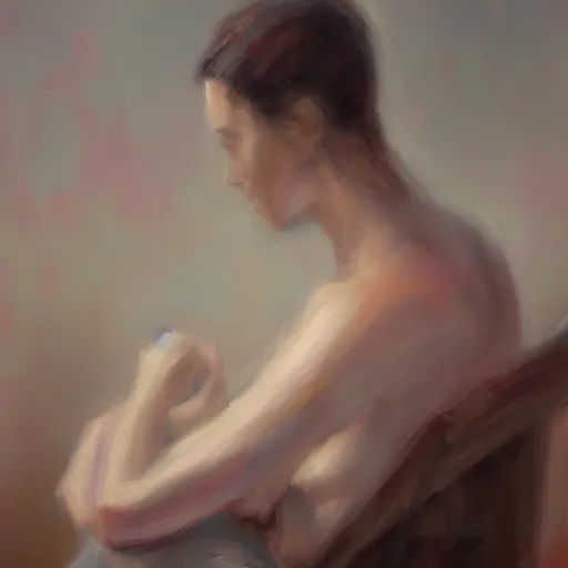 Image similar to what depression looks like, broken heart, oil painting, pale colors, high detail, 8 k, wide angle, trending on artstation,