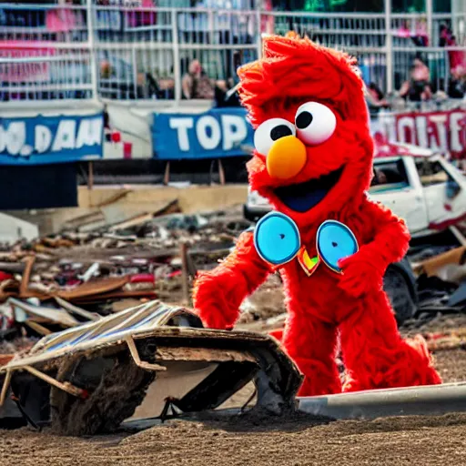 Prompt: elmo at a demolition derby