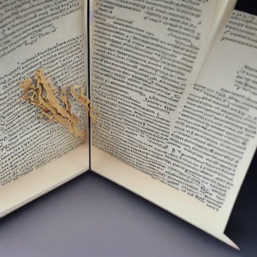 Prompt: cut paper sculpture of harry potter and hermione granger in a book