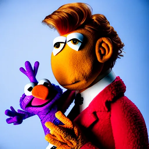 Image similar to studio portrait still of muppet!!!!! david bowie!!!!!! as a muppet muppet as a muppet, 8 k, studio lighting, key light,