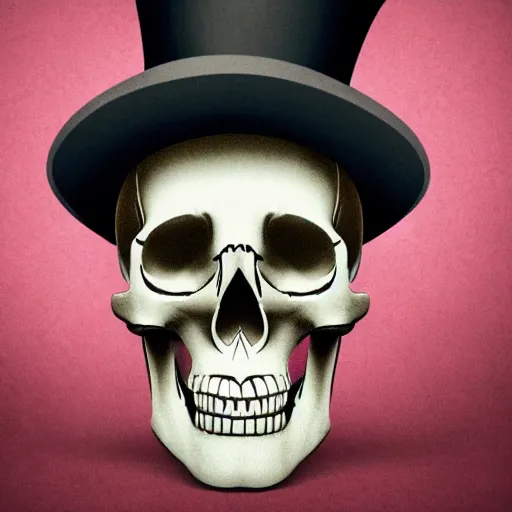 Image similar to Skull, top hat, smoke, smoke coming out of skull, hyperrealistic,