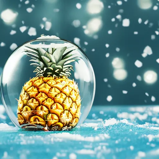 Image similar to snow globe with a pineapple inside, realistic