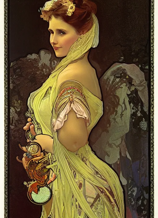 Image similar to portrait of kristen bell by alphonse mucha