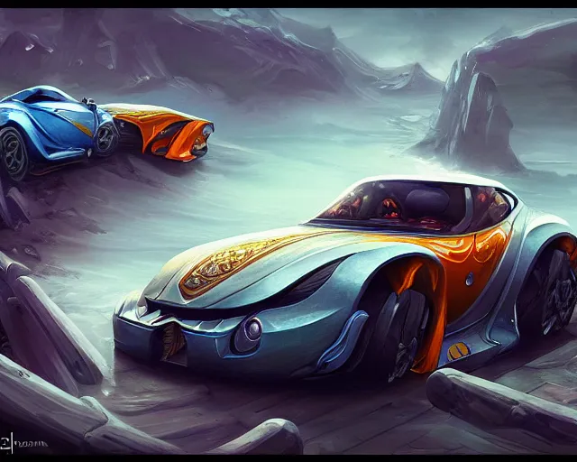 Image similar to sports car photography, deep focus, d & d, fantasy, intricate, elegant, highly detailed, digital painting, artstation, concept art, matte, sharp focus, illustration, hearthstone,