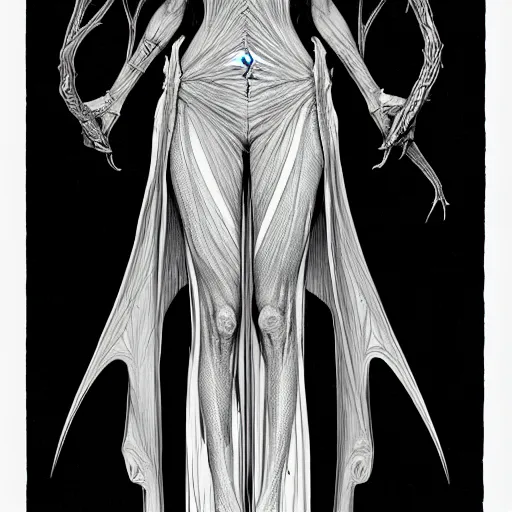 Image similar to wideview of an elven witch,intricate, veins, by Hugo pratt, ultradetailed, charachter design, concept art, trending on artstation,