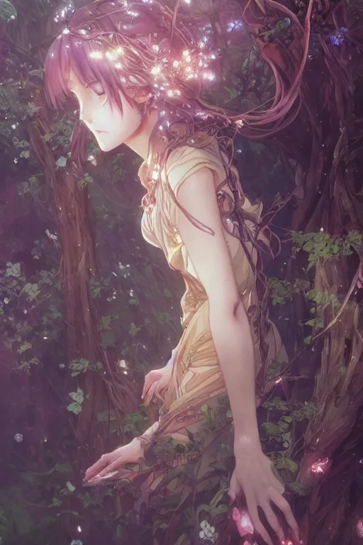 Image similar to anime key visual of a beautiful young female scarlette witch intricate, magical forest, stunning, highly detailed, digital painting, artstation, smooth, hard focus, illustration, art by artgerm and greg rutkowski and alphonse mucha