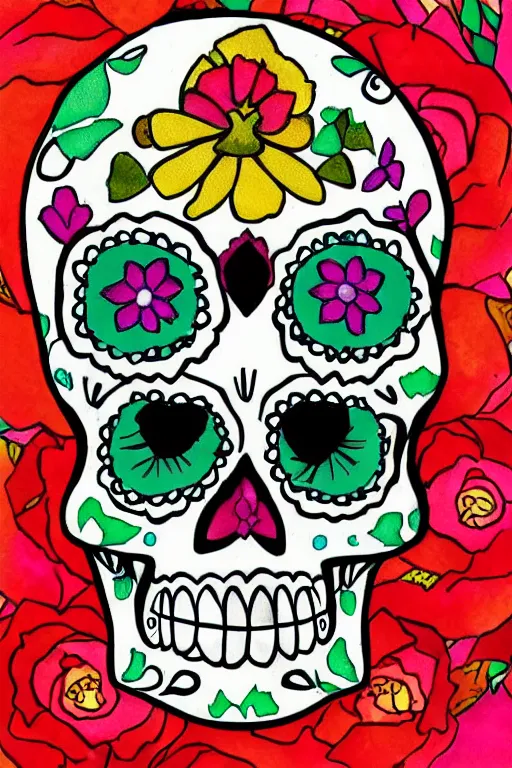 Prompt: illustration of a sugar skull day of the dead girl, art by paul tinman