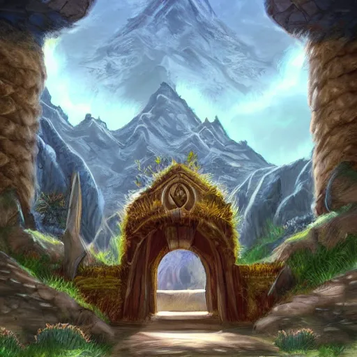 Prompt: beautiful digital painting of front gate of dwarf city of Erebor