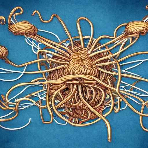 Image similar to the flying spaghetti monster in new jersey, detailed, intricate, trending on artstation