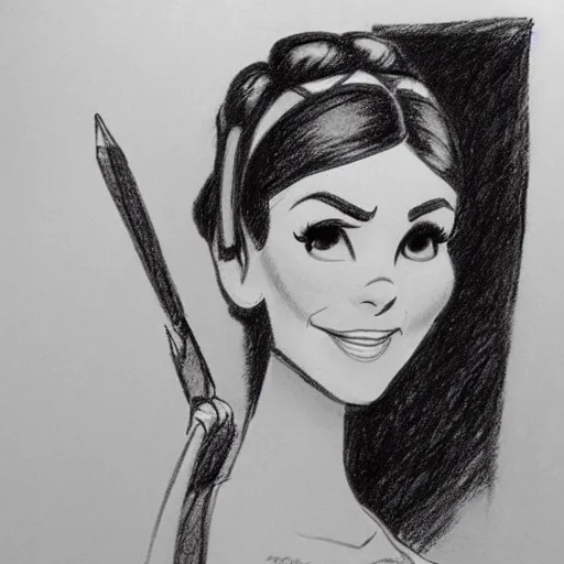 Image similar to milt kahl pencil sketch of victoria justice as princess leia