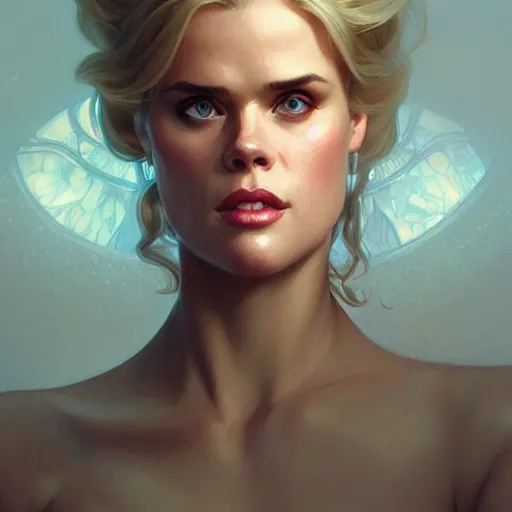 Image similar to beautiful striking Alice Eve , intricate, elegant, highly detailed, digital painting, artstation, concept art, smooth, sharp focus, illustration, art by artgerm and greg rutkowski and alphonse mucha and loish and WLOP