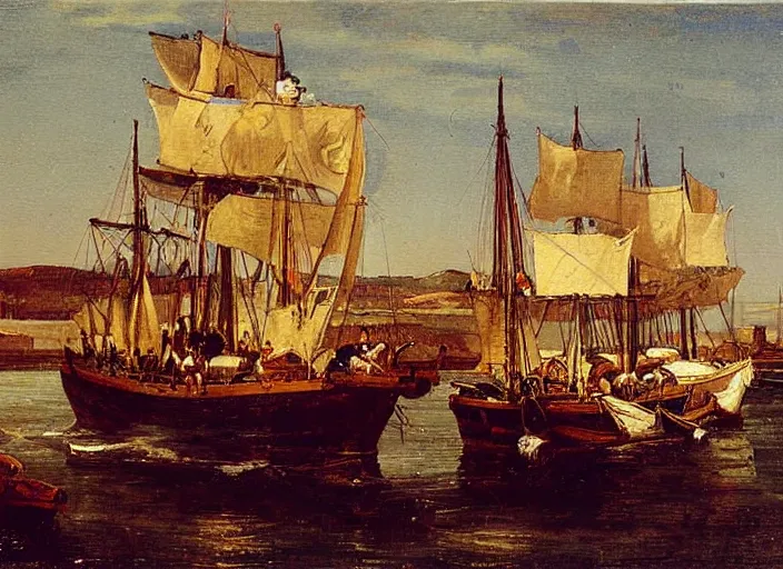 Prompt: a painting of la barca de aqueronte by felix resurreccion hidalgo