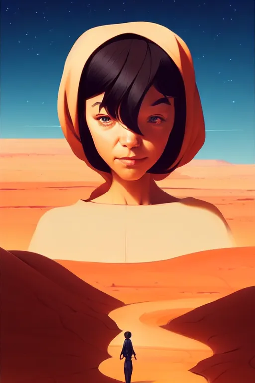 Image similar to single hermit in the desert, smooth face, centered median photoshop filter cutout vector behance hd by artgerm, jesper ejsing, by rhads, makoto shinkai and lois van baarle, ilya kuvshinov, rossdraws, illustration, art by ilya kuvshinov and gustav klimt