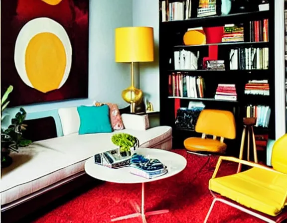 Image similar to apartment designed by nate berkus, retro 7 0 s colors