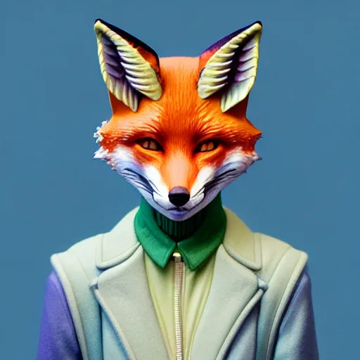 Image similar to full shot of a fox android character:: by Martine Johanna and Simon Stålenhag and Chie Yoshii and Casey Weldon and Guillermo del toro :: ornate, dynamic, particulate, pastel colors, intricate, elegant, highly detailed, centered, artstation, smooth, sharp focus, octane render, 3d