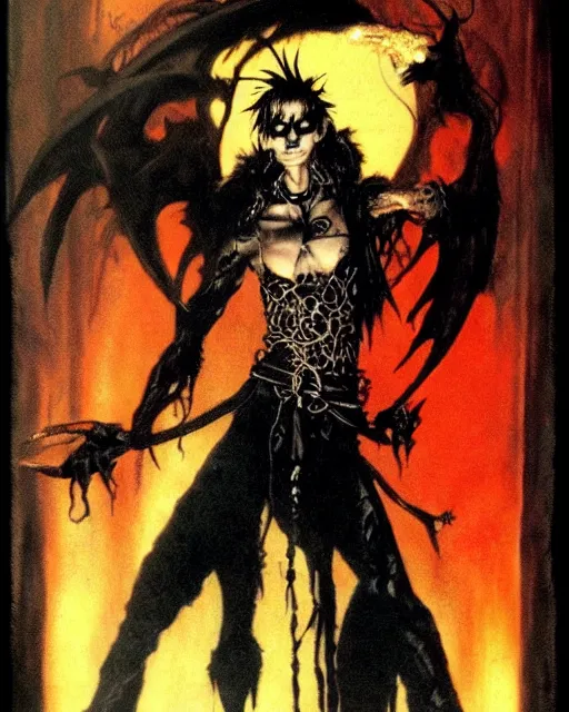 Prompt: portrait of a skinny punk goth sorcerer by simon bisley, john blance, frank frazetta, fantasy, barbarian