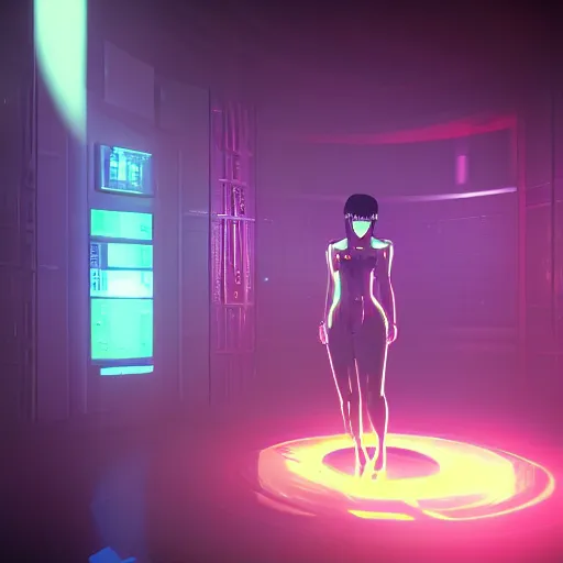 Image similar to Cybernetic Ghost in the shell in a night club, octane