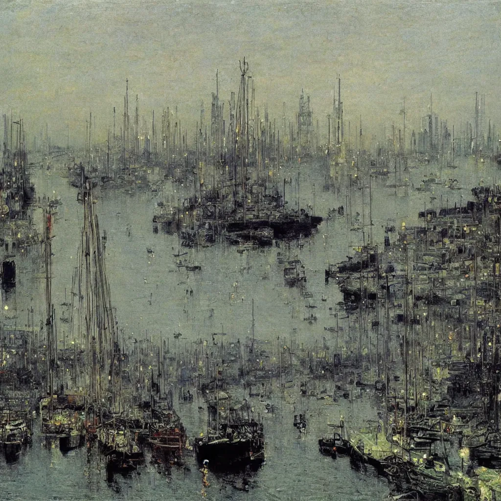 Image similar to the harbour by turner and Atkinson Grimshaw and Matisse