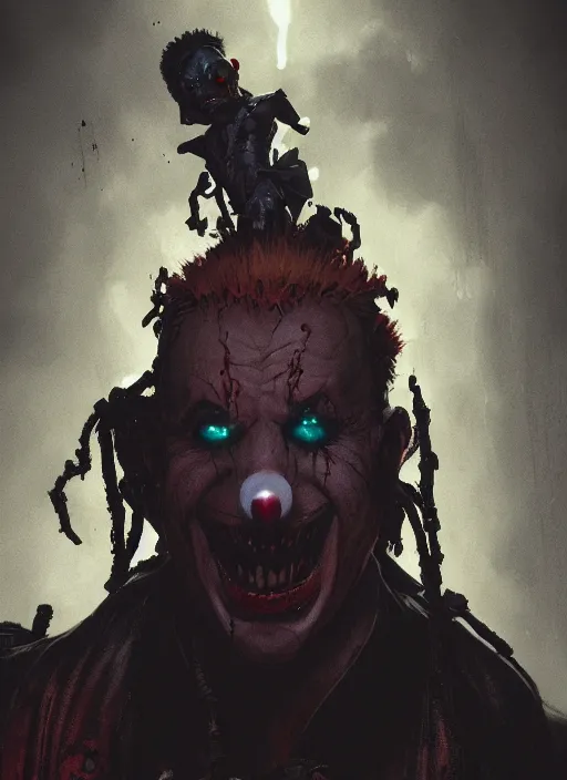 Image similar to a photorealistic dramatic hyperrealistic render of an eerie spawn comic supervillain character the evil clown violator by wlop, greg rutkowski, alphonse mucha, beautiful dynamic dramatic dark moody lighting, shadows, cinematic atmosphere, artstation, concept design art, octane render, 8 k