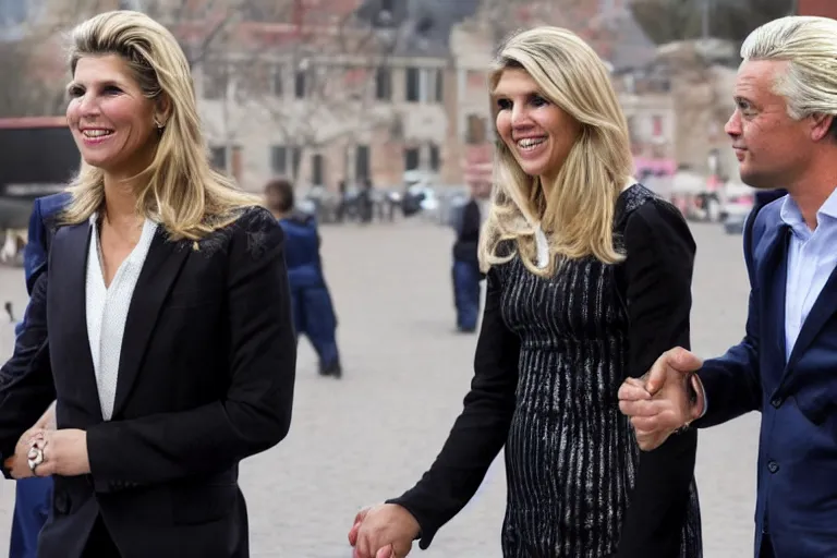 Image similar to princess maxima and geert wilders holding hands romatically