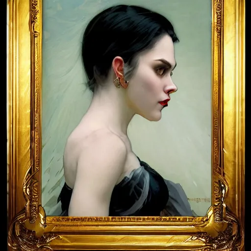 Image similar to portrait of a menacing beautiful vampire, top half of body, by Stanley Artgerm Lau , greg rutkowski, thomas kindkade, alphonse mucha, loish, norman rockwell, J. C. Leyendecker. bright white hair, pale skin, angry complexion, beautiful detailed eyes, black rose frame. D&D, fantasy. Trending on artstation rule of thirds extremely detailed old illustration hd 4k