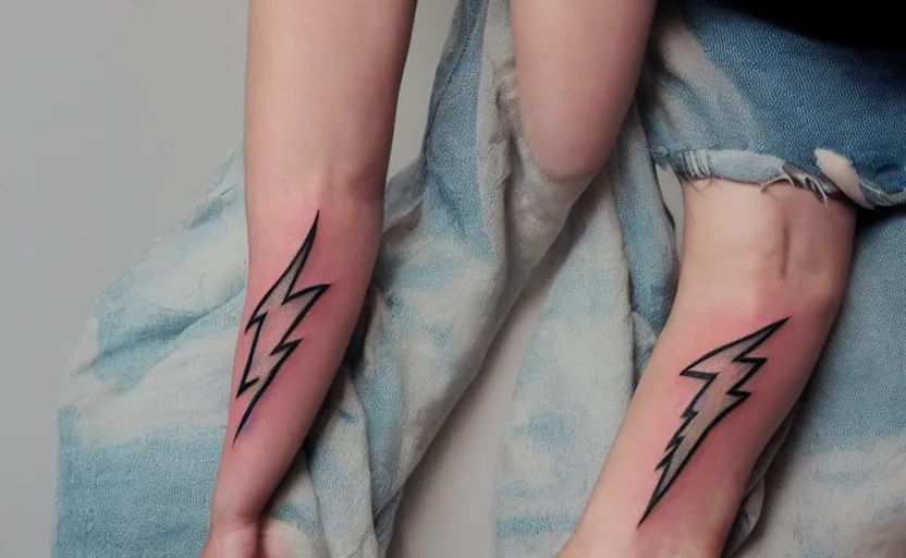 Prompt: handpoke tattoo of lightning
