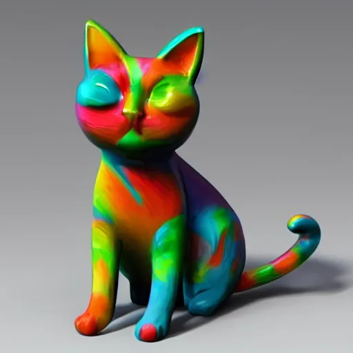 Image similar to colorful cat figurine in the style of kurt adler detailed 3 d rendered sculpture 4 k
