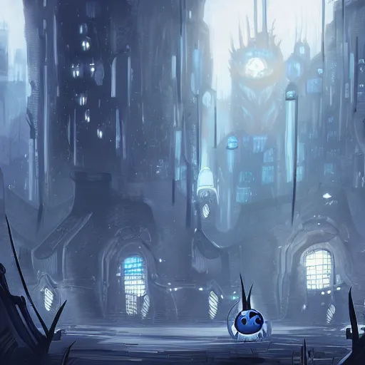 Prompt: digital art painting of city of tears from the game hollow knight, mega city scene, trending on artstation