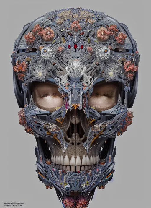 Image similar to symmetry!! portrait of a hybrid robot skull, floral! horizon zero dawn machine, intricate, elegant, highly detailed, ray tracing, digital painting, artstation, concept art, smooth, sharp focus, illustration, art by artgerm and greg rutkowski and alphonse mucha, 8 k