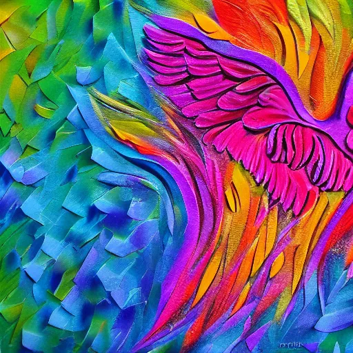 Image similar to you make me feel like dancing dance. spread wings. heart. flight. colorful. beautiful. impasto. texture