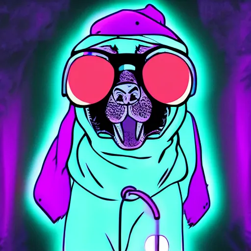 Prompt: scooby doo in hoodie, portrait, vaporwave, synthwave, neon, vector graphics, cinematic, volumetric lighting, f 8 aperture, cinematic eastman 5 3 8 4 film