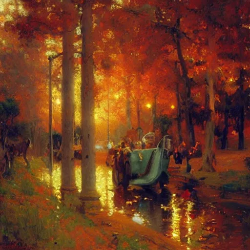 Prompt: naive art autumn villlage, neon light, painting by gaston bussiere, craig mullins, j. c. leyendecker